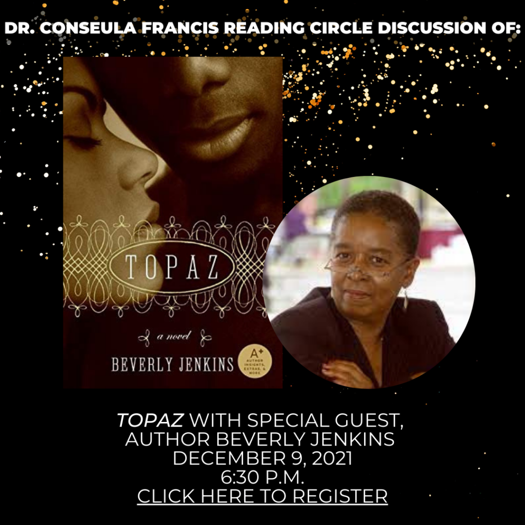 Dr. Conseula Francis Book Circle: Topaz by Beverly Jenkins on Thursday, December 9th at 6:30pm