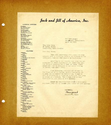 Charleston Chapter of Jack and Jill admittance letter