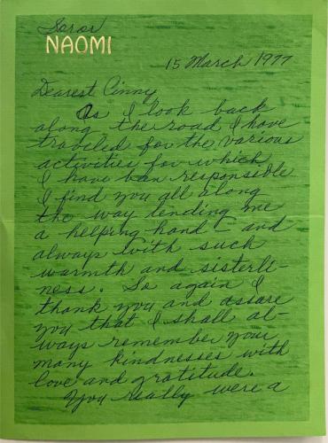 Cynthia McCottry-Smith Letter from Naomi Mackey, 1977