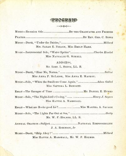 Avery Alumni Association Thirteenth Annual Reunion program, 1889, page 2