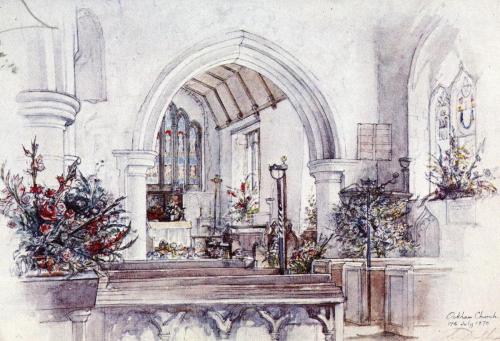 Reproduction of a drawing of the inside of All Saints