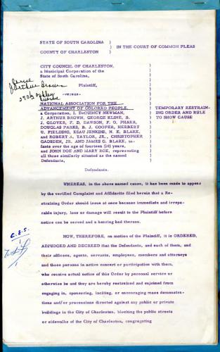 Restraining Order against the Charleston NAACP