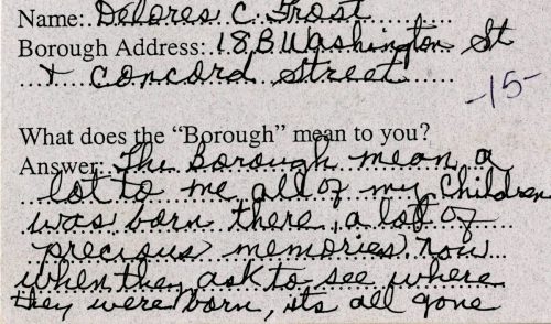 Delores Frost Borough Reunion survey card