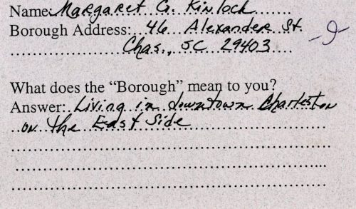 Margaret Kinloch Borough Reunion survey card