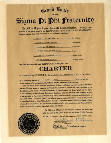 Gamma Lambda Boule of the Sigma Pi Phi Fraternity charter, 1985