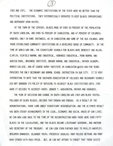 Page 3. Sen. Herbert U. Fielding Kick Off Ceremonies speech, 1985.