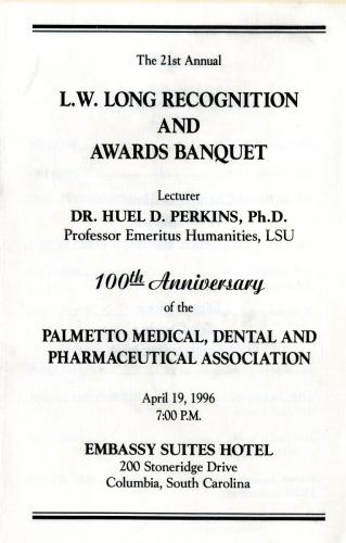 The 21st Annual L.W. Long Recognition and Awards Banquet program, 1996