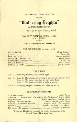 Avery Dramatic Club presents “Wuthering Heights” program, 1940 