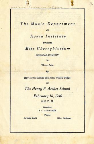 The Music Department of Avery Institute Presents Miss Cherryblossom program, 1940