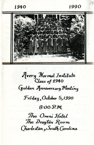 Avery Normal Institute Class of 1940 Golden Anniversary Meeting program, 1990