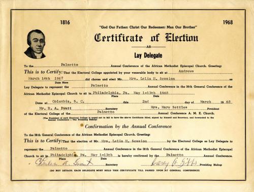 Certificate of Election as Lay Delegate, 1968