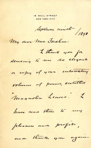 Letter from Woodford to Mary Weston Fordham, page 1