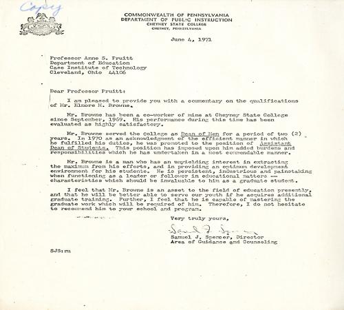 Letter of recommendation for Elmore Browne